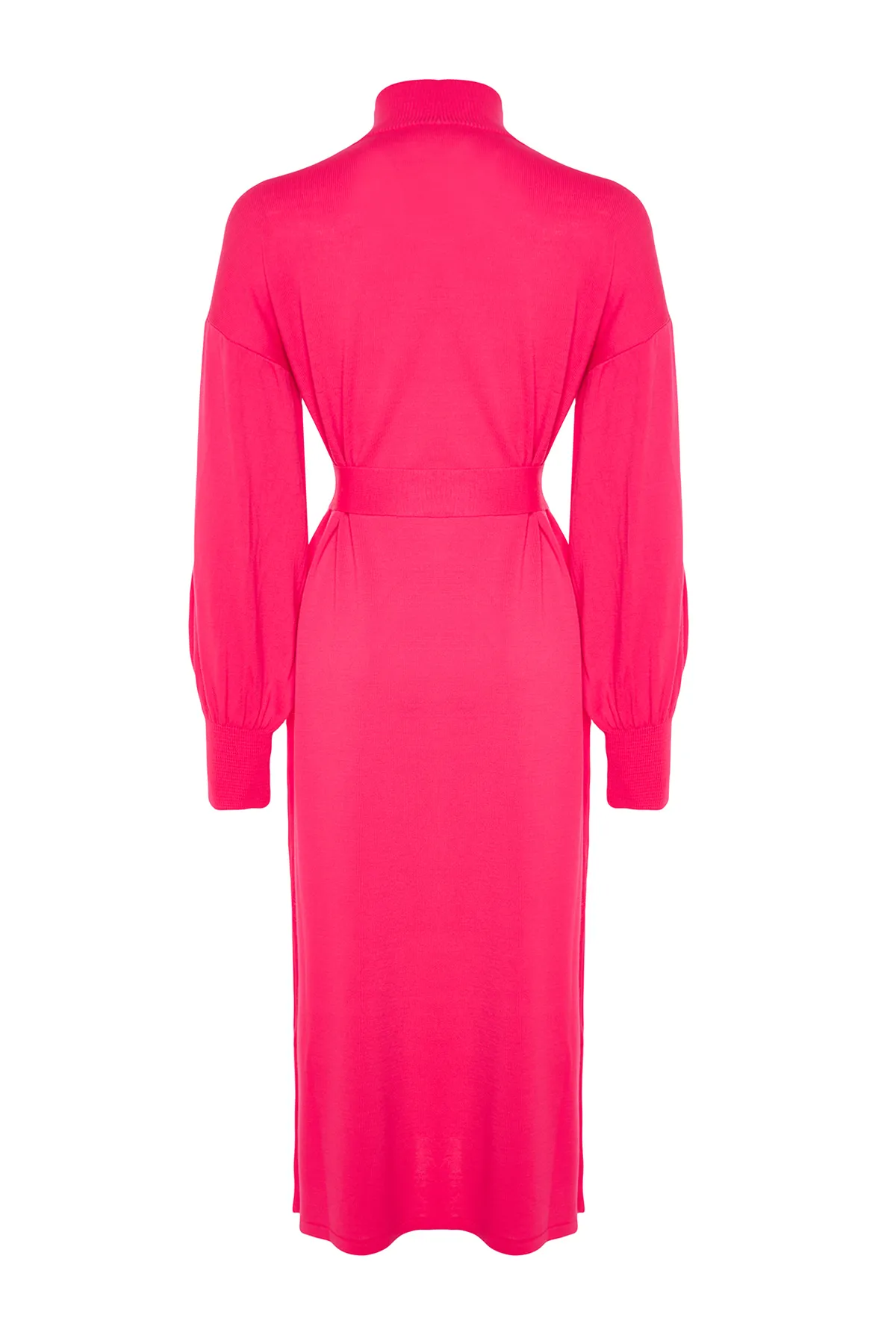 Trendyol Modest  Rosa Strickkleid mit halbem Rollkragen und Gürtel TCTAW24EB00023