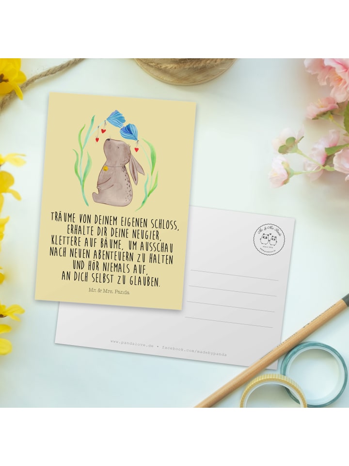 Mr. & Mrs. Panda Postkarte Hase Blume mit Spruch in Gelb Pastell günstig kaufen onesize