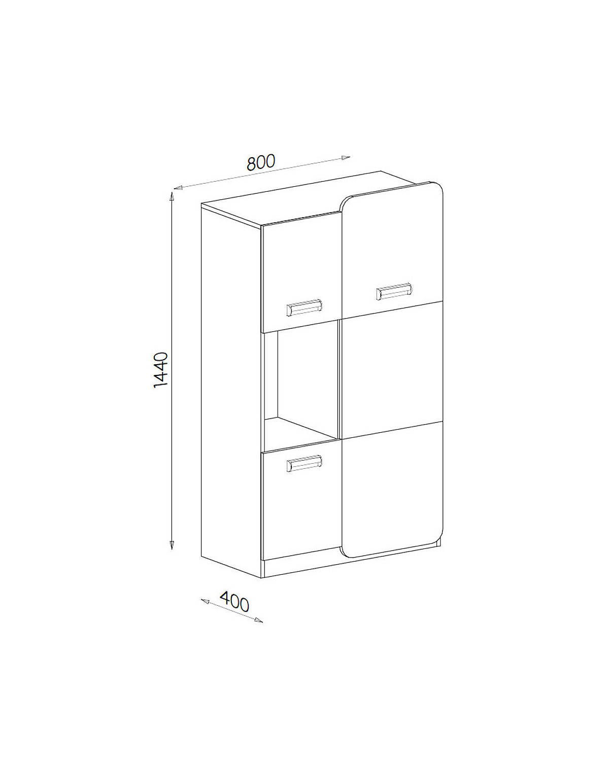 Stauraumschrank Kleiderschrank Loreto 80x40x144cm 3-türig Farbe wählbar