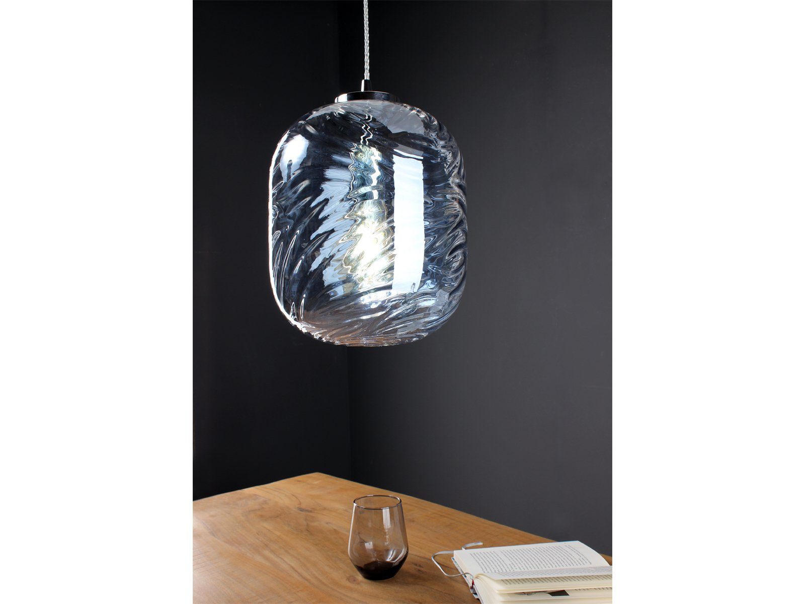 meineWunschleuchte LED Pendelleuchte, Dimmfunktion, LED wechselbar, Warmweiß, Designer Rauch-glas Lampenschirm für über-n Esstisch hängend, Blau