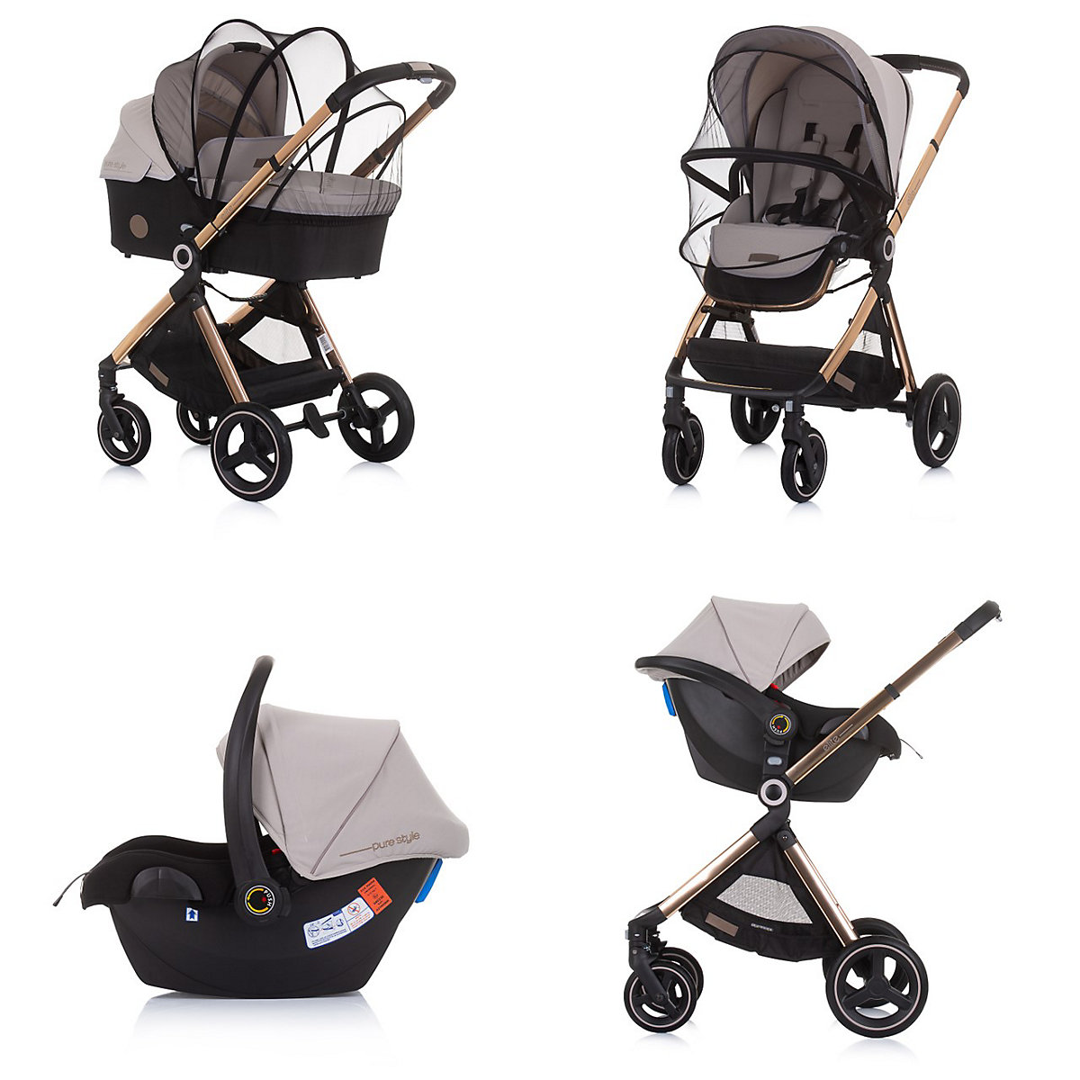 Kinderwagen Elite 3 in 1, Autositz, Babywanne Kombikinderwagen