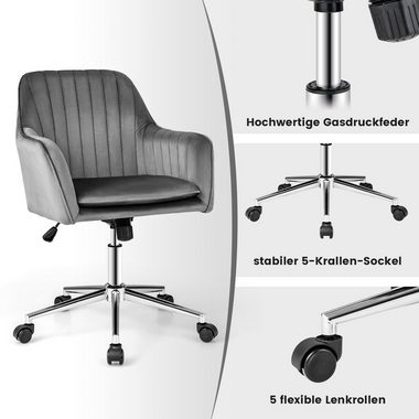 COSTWAY Bürostuhl, Samt, höhenverstellbar, drehbar, mit Armlehne, auf Rollen