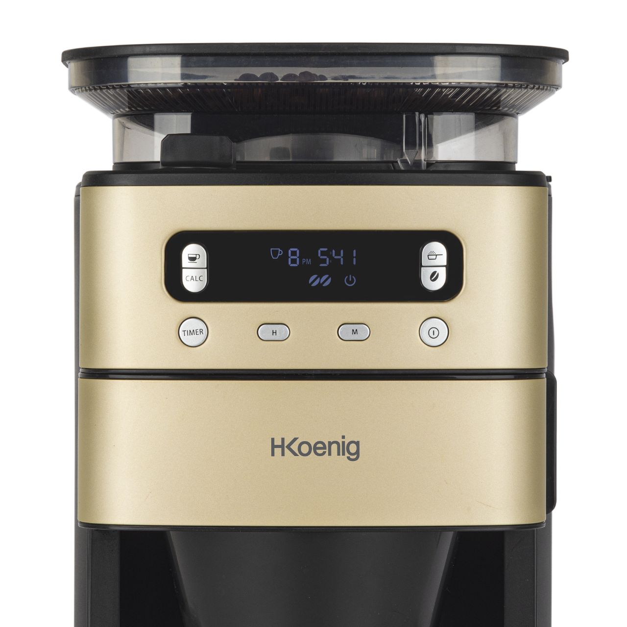 H.Koenig Filterkaffeemaschine mit Mahlwerk MGX90, abnehmbarer Wassertank 1.4L, Bohnenbehälter 180g Champagner, Schwarz