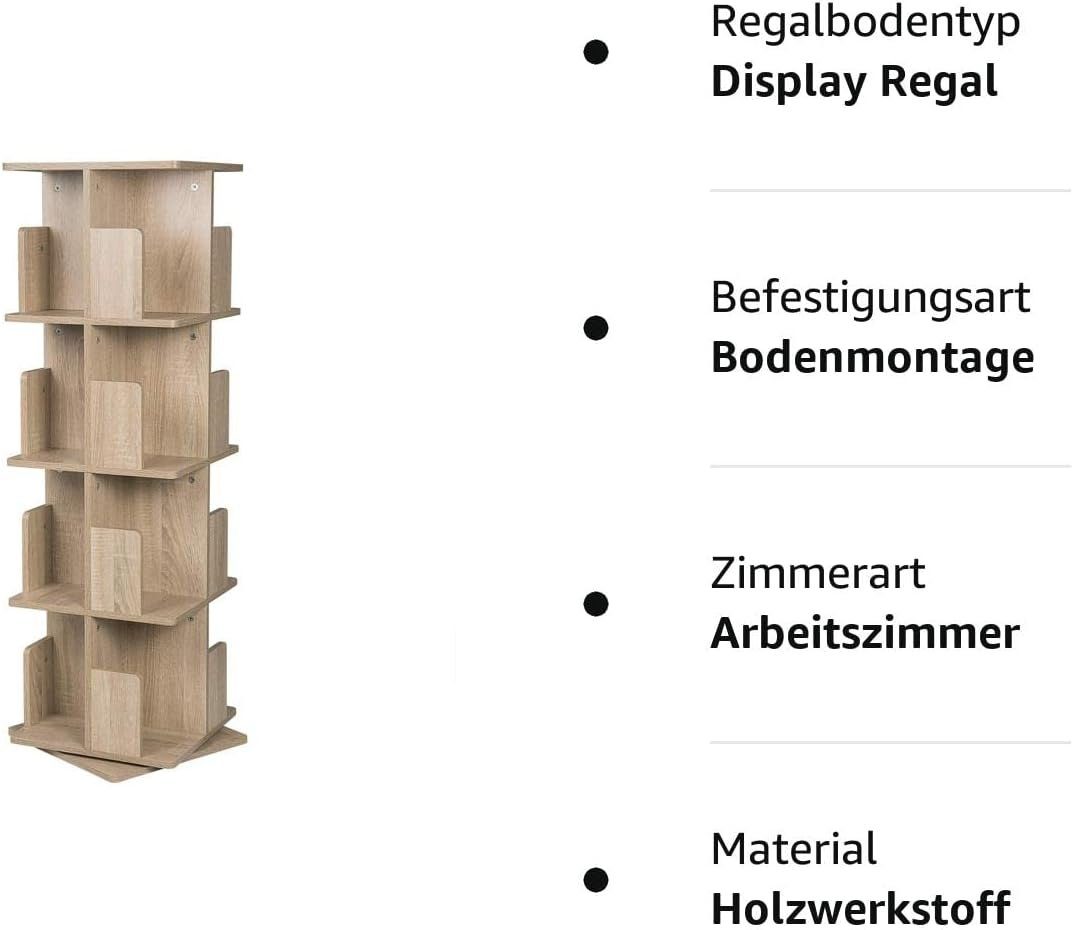 EUGAD Bücherregal, 1-tlg., drehbares Standregal Dekoregal mit 4 Ebenen, MDF