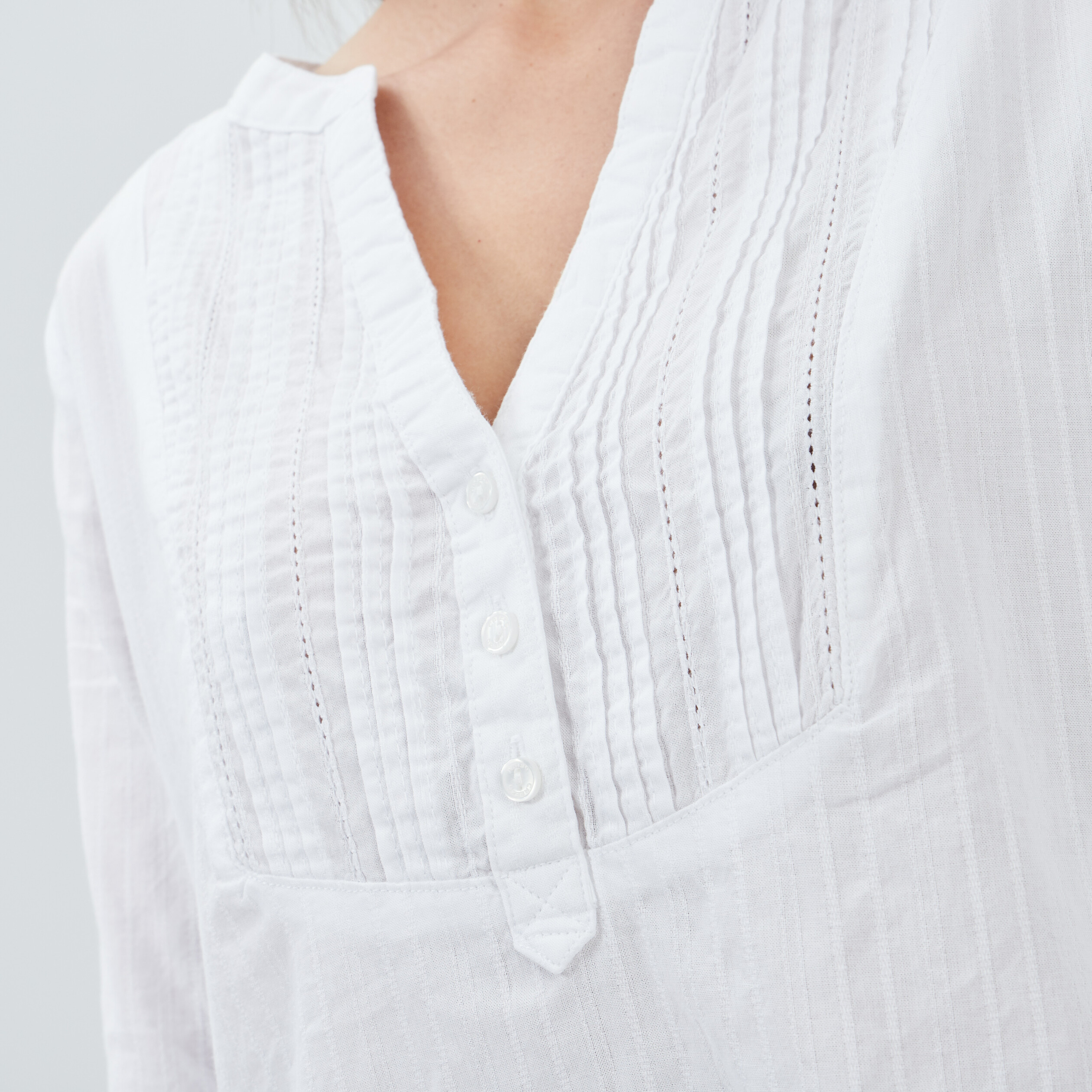 Blouse plastron manches 3 4 Creeks ivoire femme | La Halle