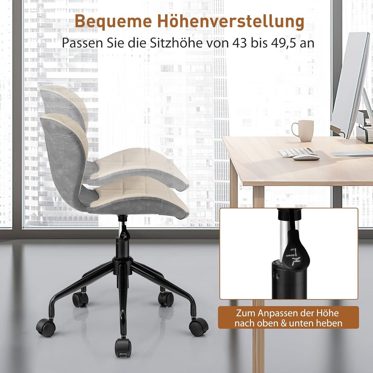 Costway Bürostuhl, Schreibtischstuhl ohne Armlehnen