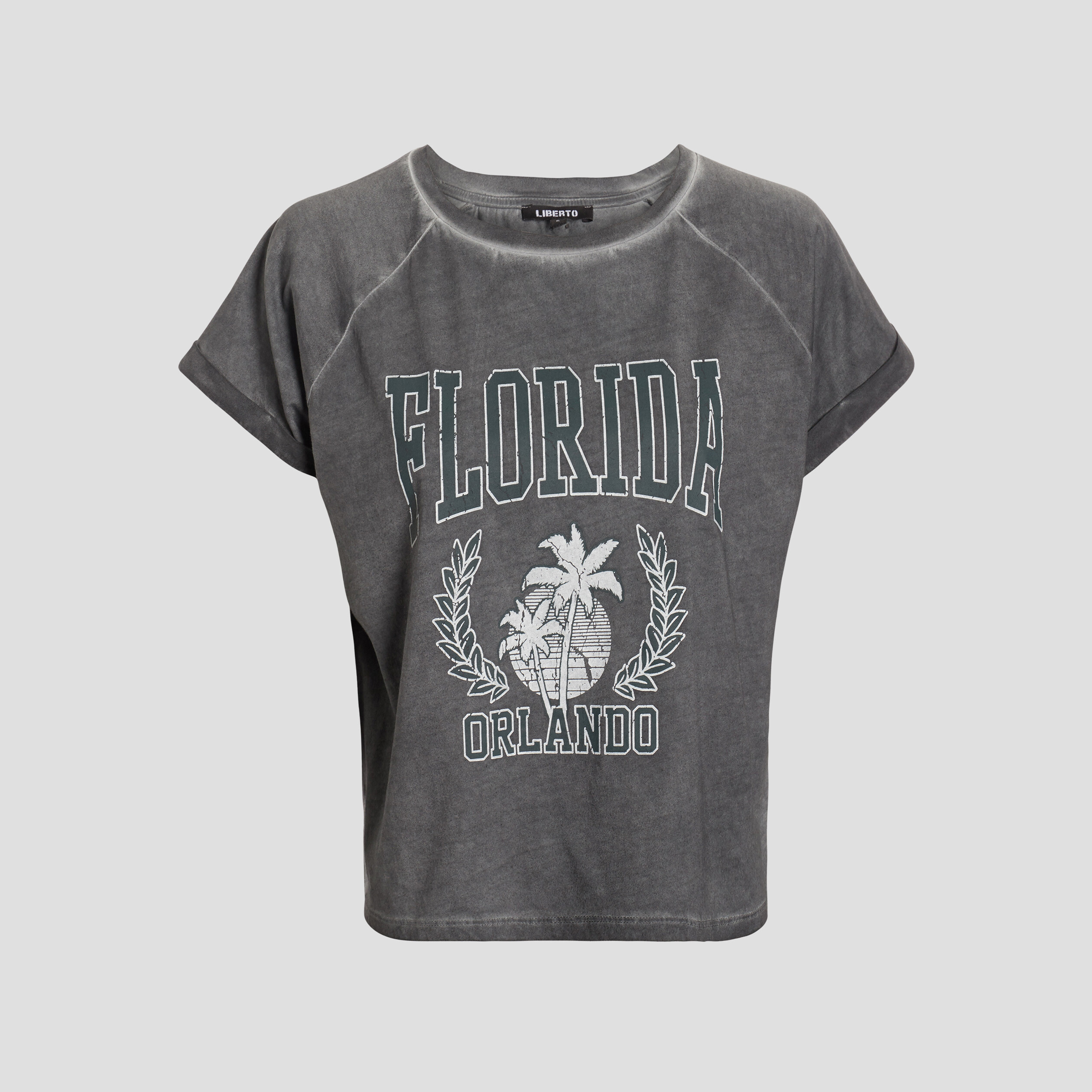 T-shirt cropped à col rond gris foncé femme | La Halle