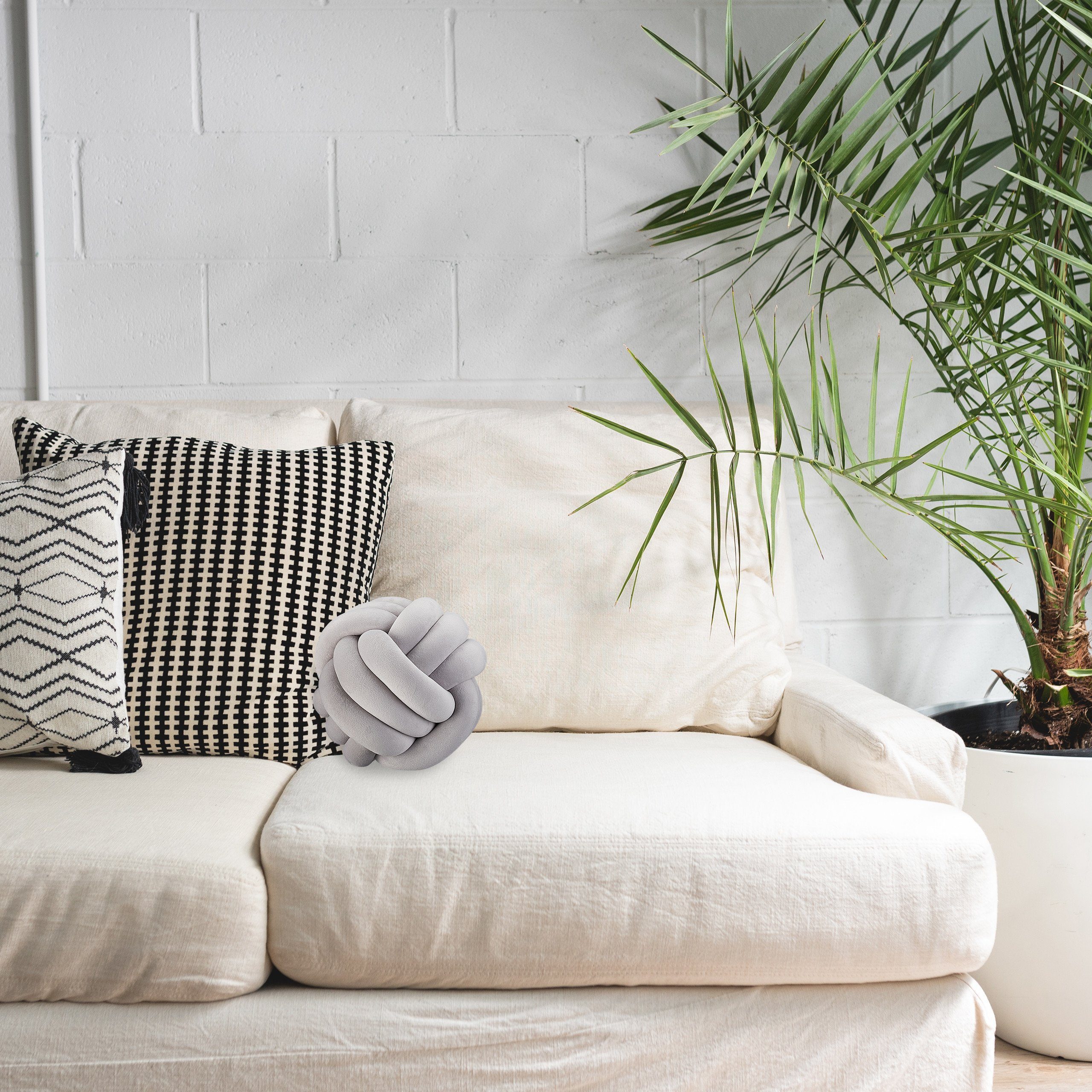relaxdays Dekokissen Knotenkissen, Grau