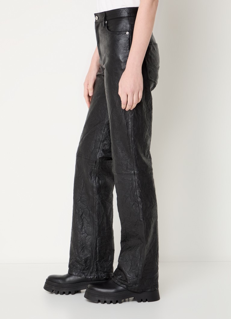Pantaloni Zadig&Voltaire Elio cu talie înaltă și croială largă, confecționați din piele de miel.