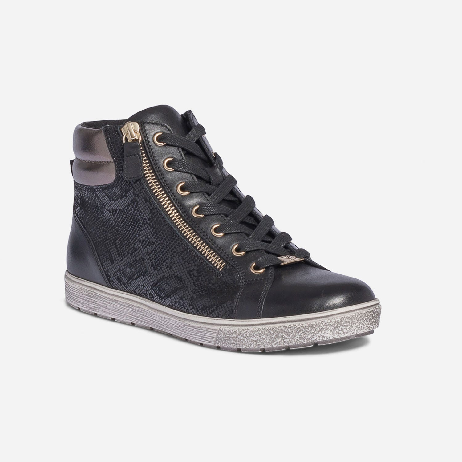 Basket CAPRICE noire en cuir effet python