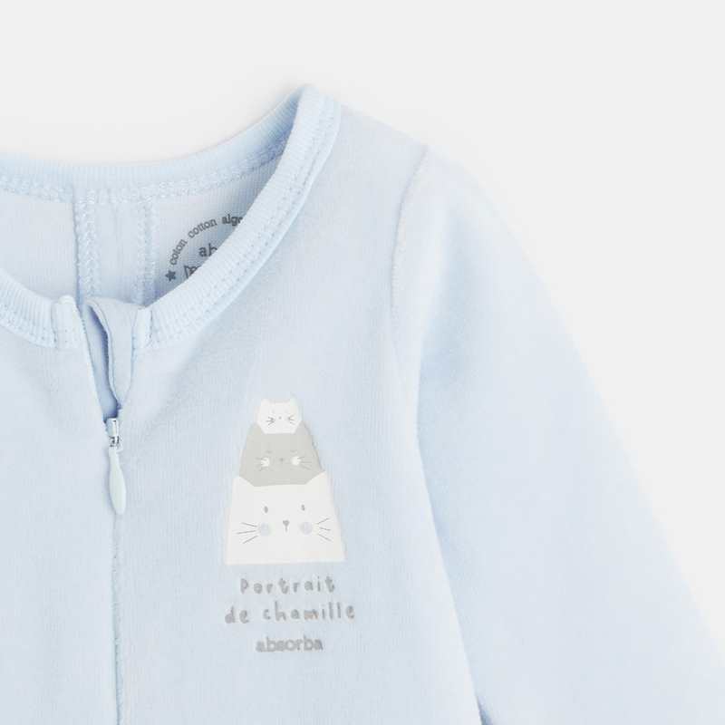Ensemble 3 pièces bébé en velours bio bleu Absorba
