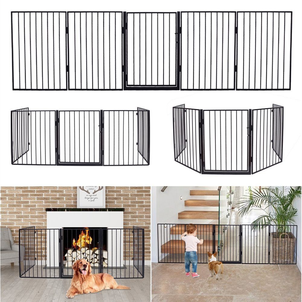 Melko Treppenschutzgitter Schutzgitter Kaminschutzgitter Absperrgitter aus Metall in Schwarz 300cm Treppe Baby Kind Tier Ofenschutzgitter Baby Kinderschutz (Stück, Premium-Gitter), Auch als Treppenschutzgitter verwendbar