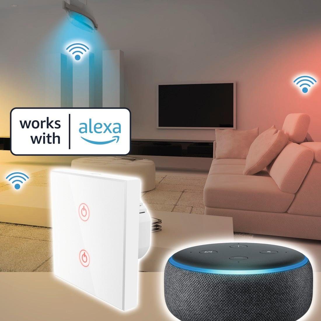 Xavax WiFi unterputz Wandschalter/Lichtschalter mit Alexa-/Google-Steuerung Smarter Lichtschalter