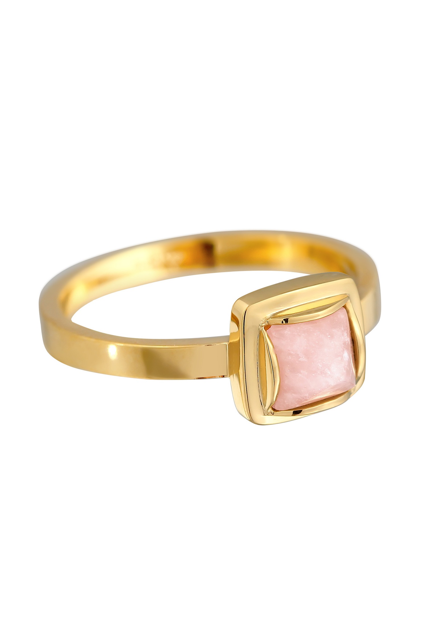 Anello solitario da donna Elli PREMIUM con piramide e quarzo rosa in argento sterling 925 placcato oro.