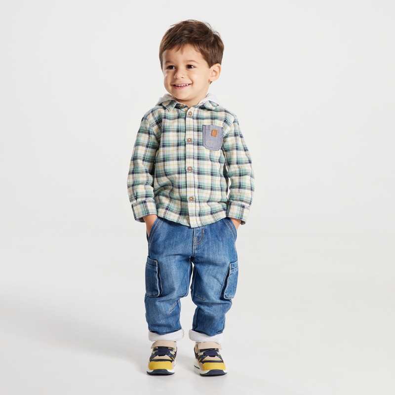 Chemise à carreaux à capuche verte bébé garçon