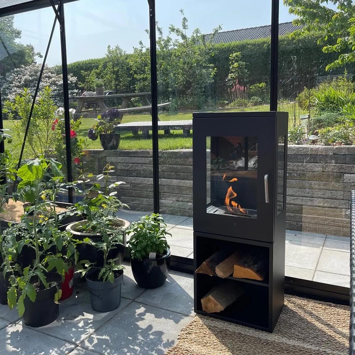 ScandiFlames Cheyenne Schwarzer Bioethanol-Kamin, 95 cm hoch, 3-seitige Flammenansicht, 1,9 kW