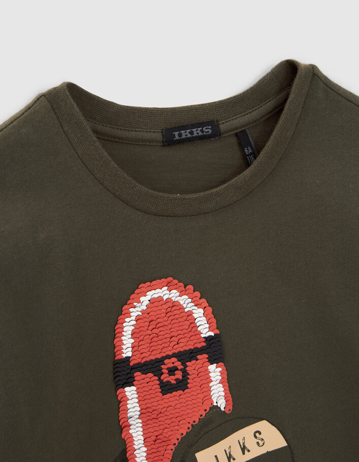 T-shirt kaki coton bio skate en sequins réversibles garçon