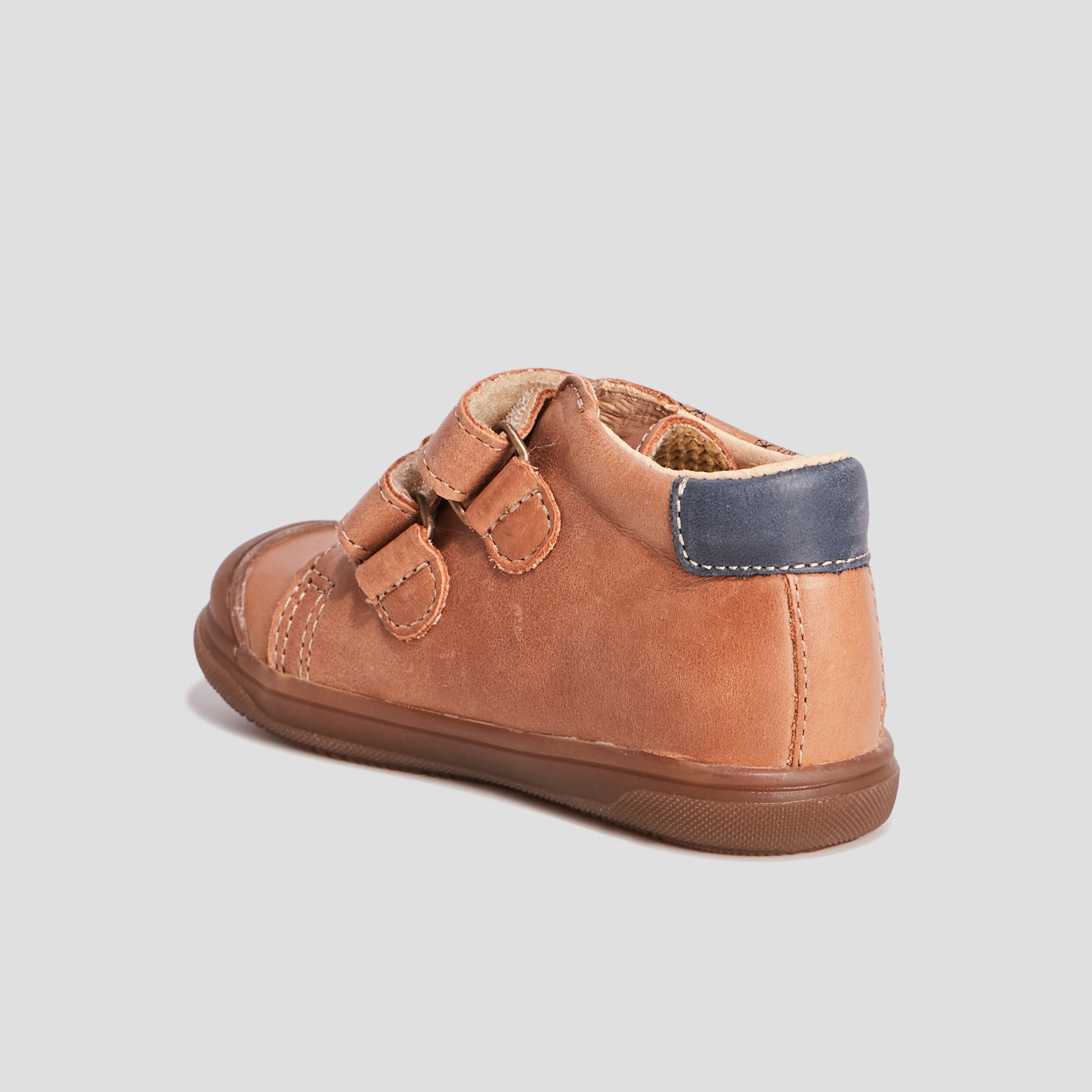 Bottillons en cuir à scratchs camel bébé garçon | La Halle