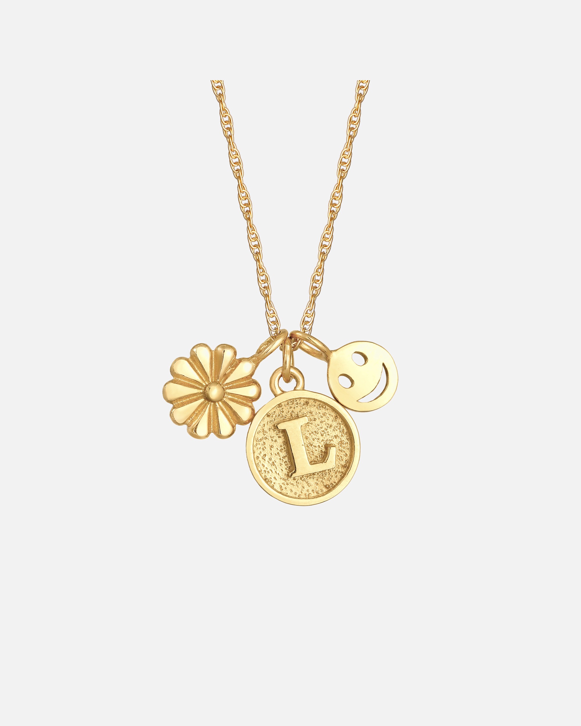 Disco Elli con fiore e lettera L sorridente in argento sterling 925