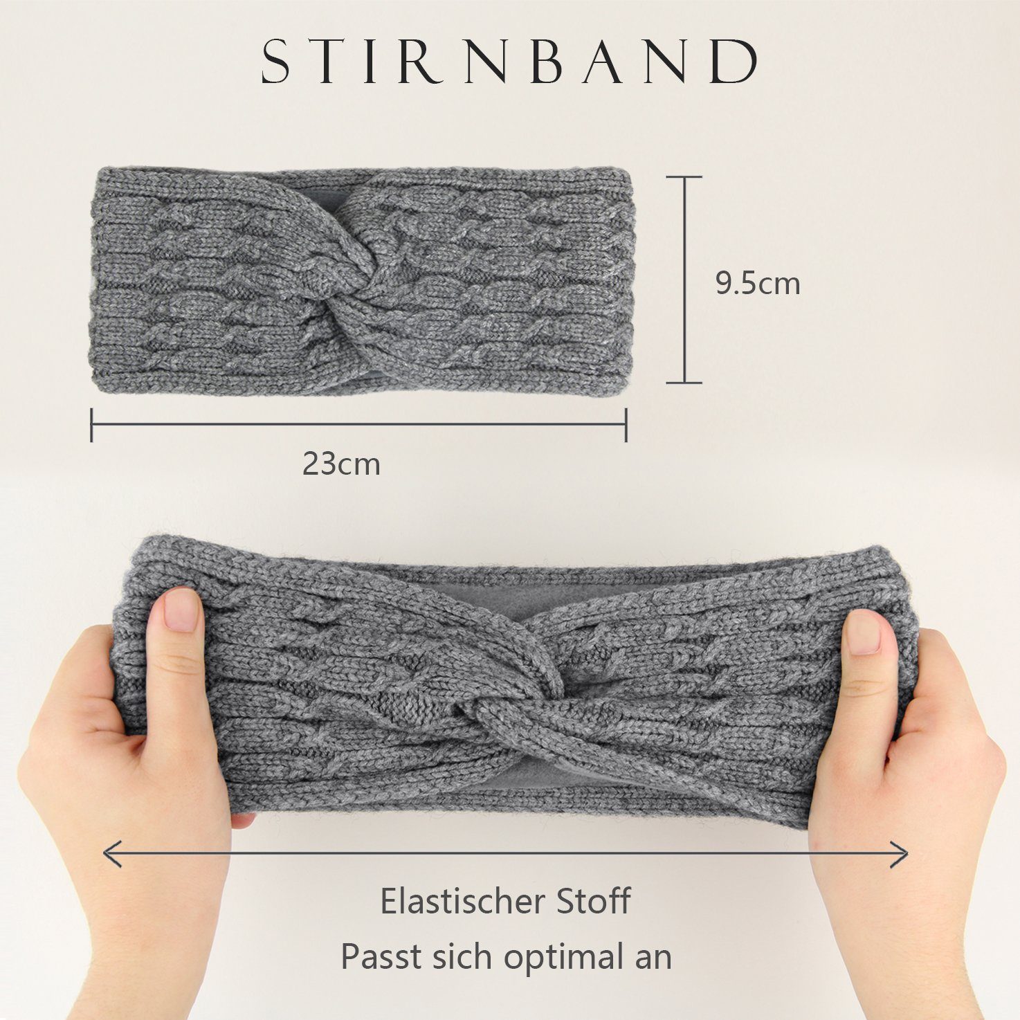 Frentree Stirnband Gefüttertes Warmes Damen Stirnband, Twist Desgin Haarband mit weichem Fleece Innenfutter, Mädchen Ohrenschützer Strick Schleife