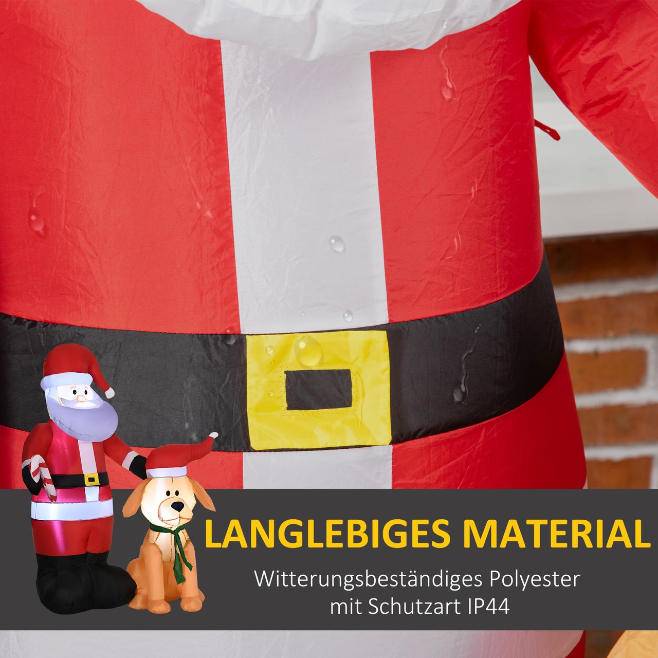 Outsunny 157 cm Aufblasbarer Weihnachtsmann mit Hund Weihnachtsdeko mit LED