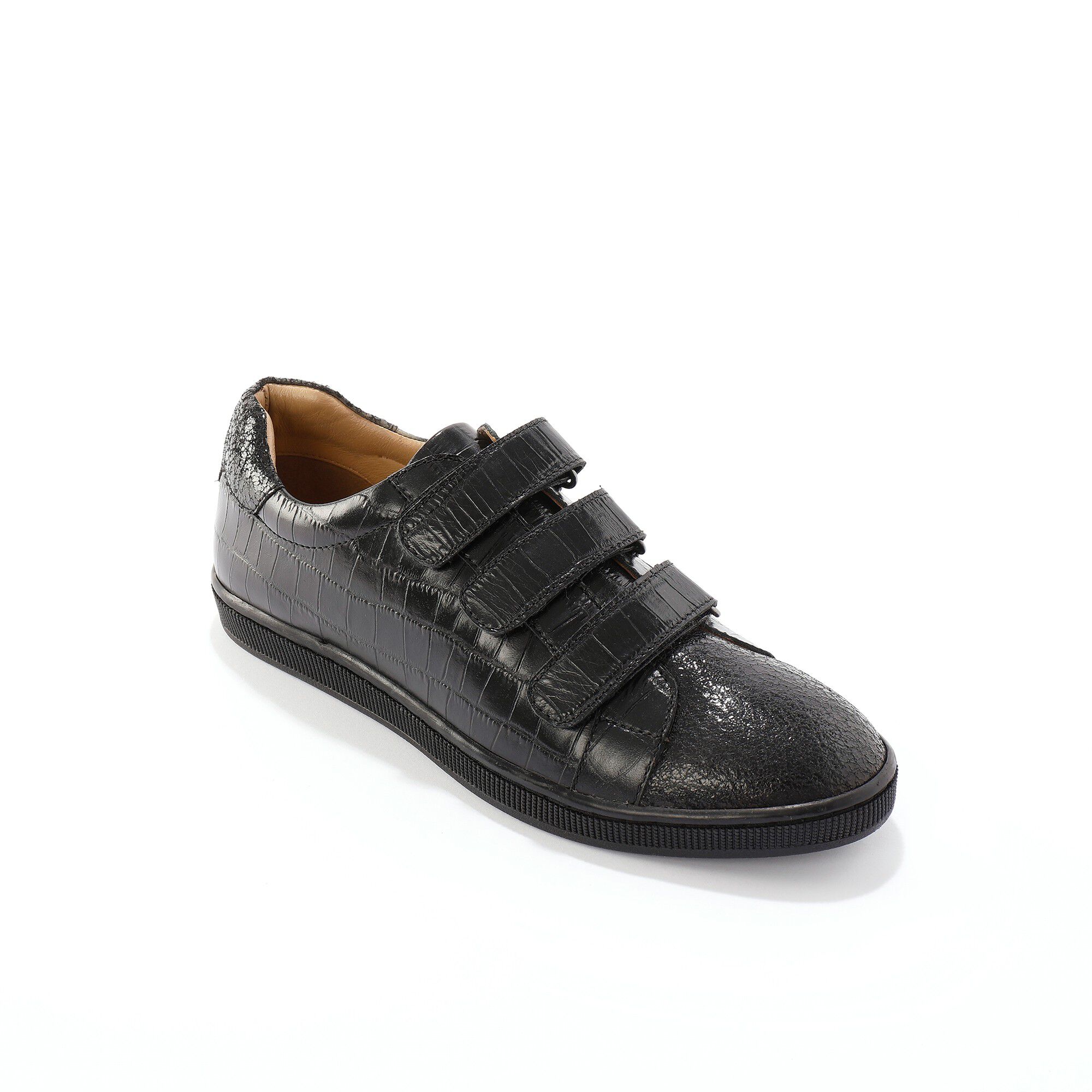 Basket scratchées en cuir effet croco