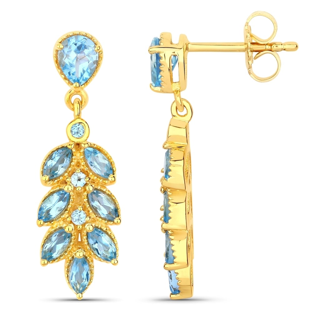 Rafaela Donata Boucles doreilles Argent sterling Topaz bleu en Or jaune Bijoux