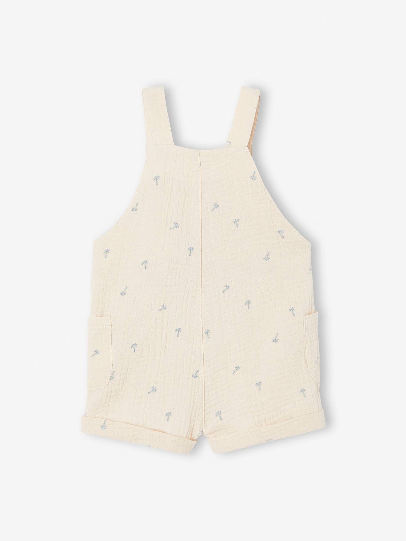 Salopette courte bébé en gaze de coton beige