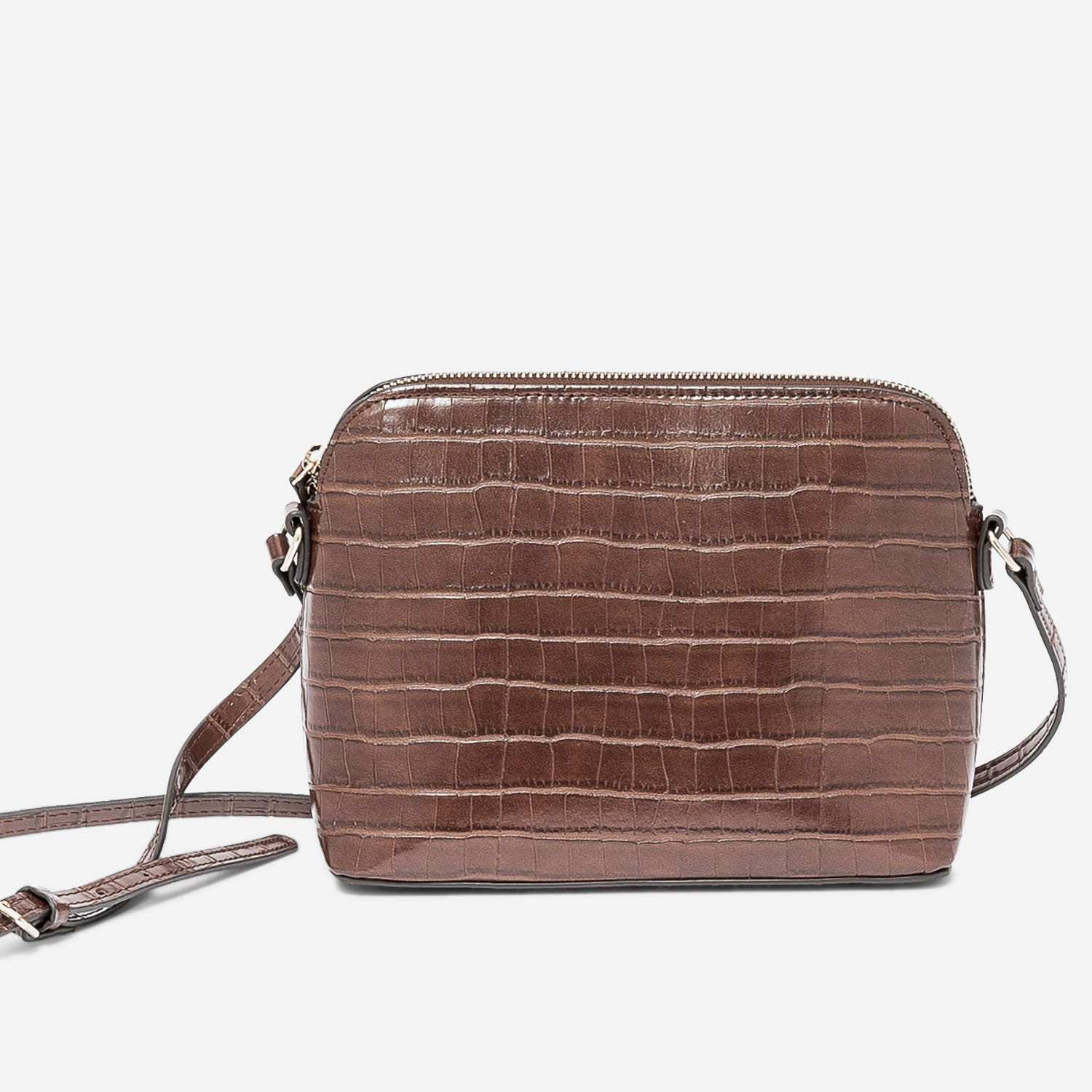 Sac bandoulière marron embossé effet croco