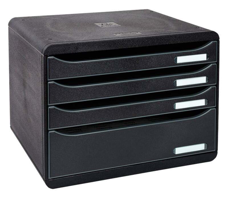 Exacompta Schubladenbox mit 4 Schubladen Big Box Plus Horizon Maxi Kunststoff Schwarz  35,5 x 27 x 27,1 cm