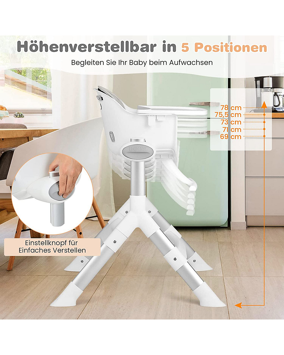 4 in 1 Hochstuhl Aluminiumrahmen Höhenverstellbar