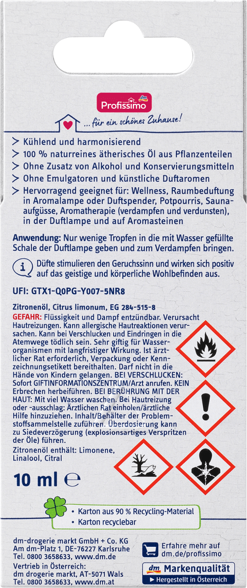 naturreines ätherisches Öl Zitrone, 10 ml