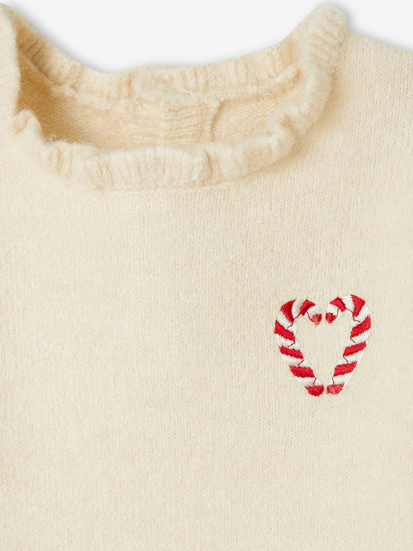 Vertbaudet Baby Weihnachts-Pullover mit Rüschenkragen - wollweiß