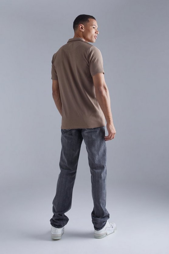 Tall geripptes Slim-Fit Ottoman Poloshirt