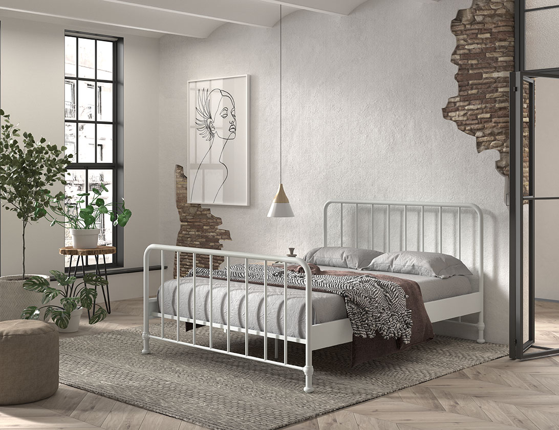 VIPACK Jugendbett BRONXX mit Liegefläche 160 xx 200 cm, Ausf. Metall Weiß matt
