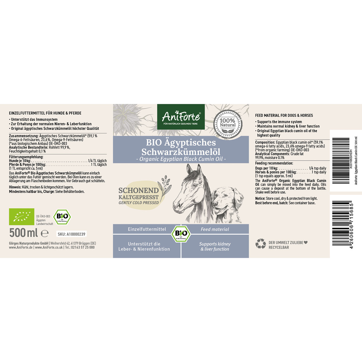 Aniforte Ergänzungsfutter & Aufzucht Aniforte Bio Ägyptisches Schwarzkümmelöl 500ml