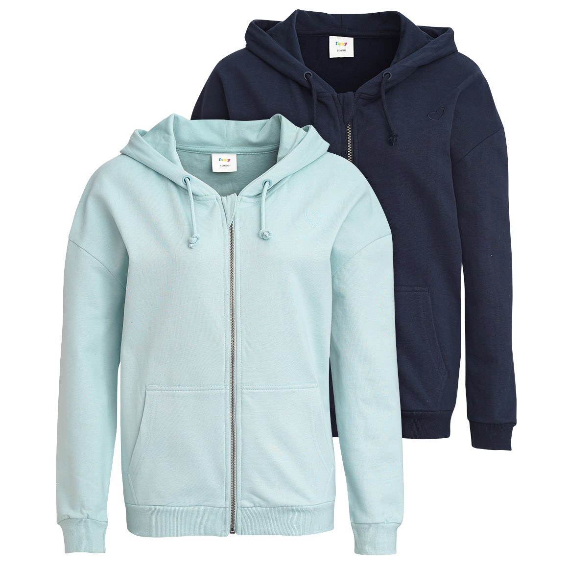 2 Damen Sweatjacken mit Herz-Stickerei