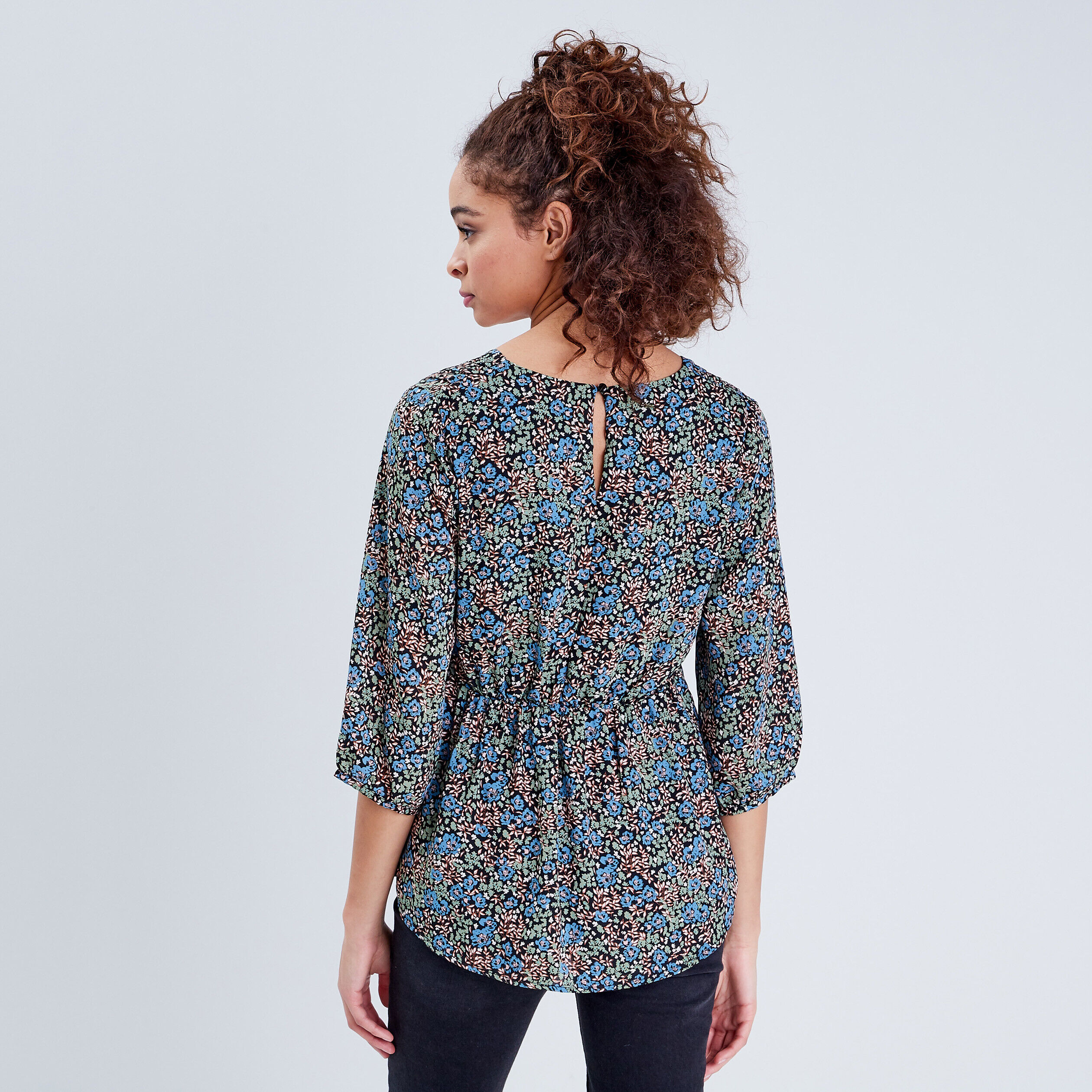 Blouse large col en V denim noir femme | Cache Cache