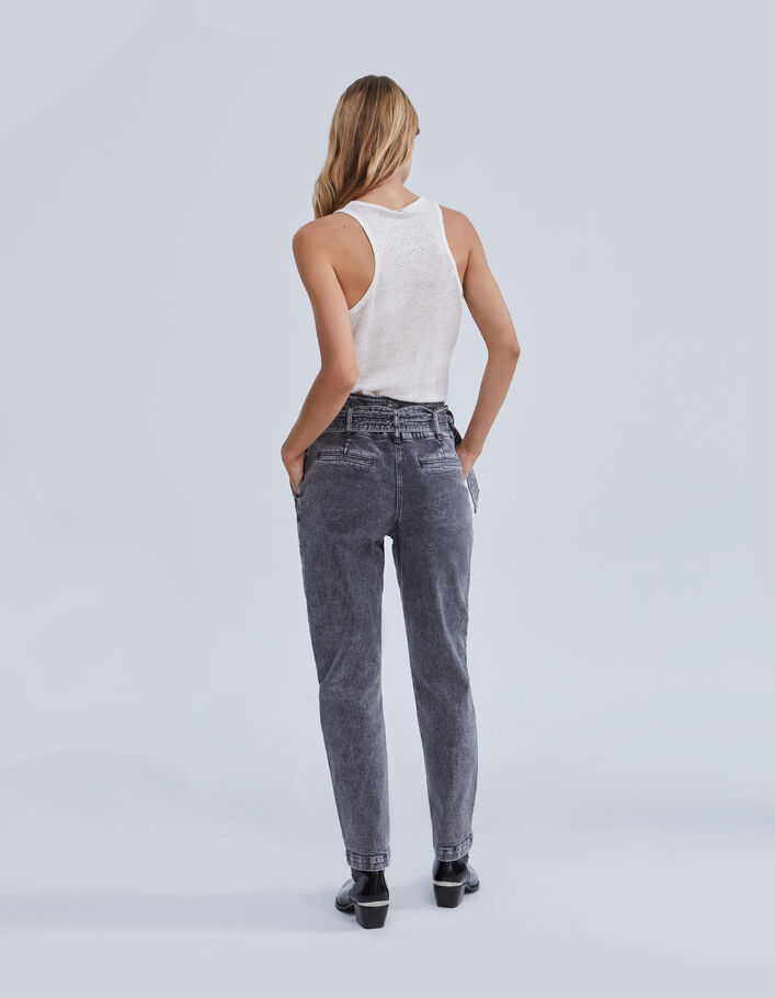Jean bootcut gris taille haute ceinturée Femme