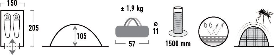 High Peak Kuppelzelt Monodome, Personen: 2 (Set, mit Transporttasche)