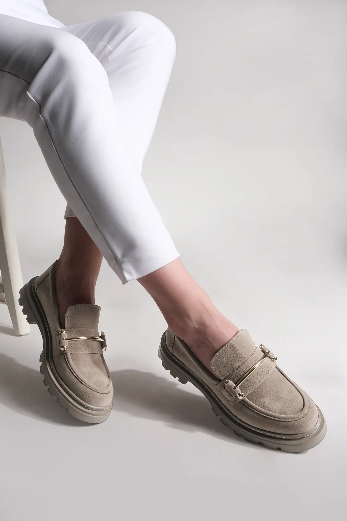 Marjin  Damen Loafer Dicke Sohle Kette Freizeitschuhe Zolez Nerz