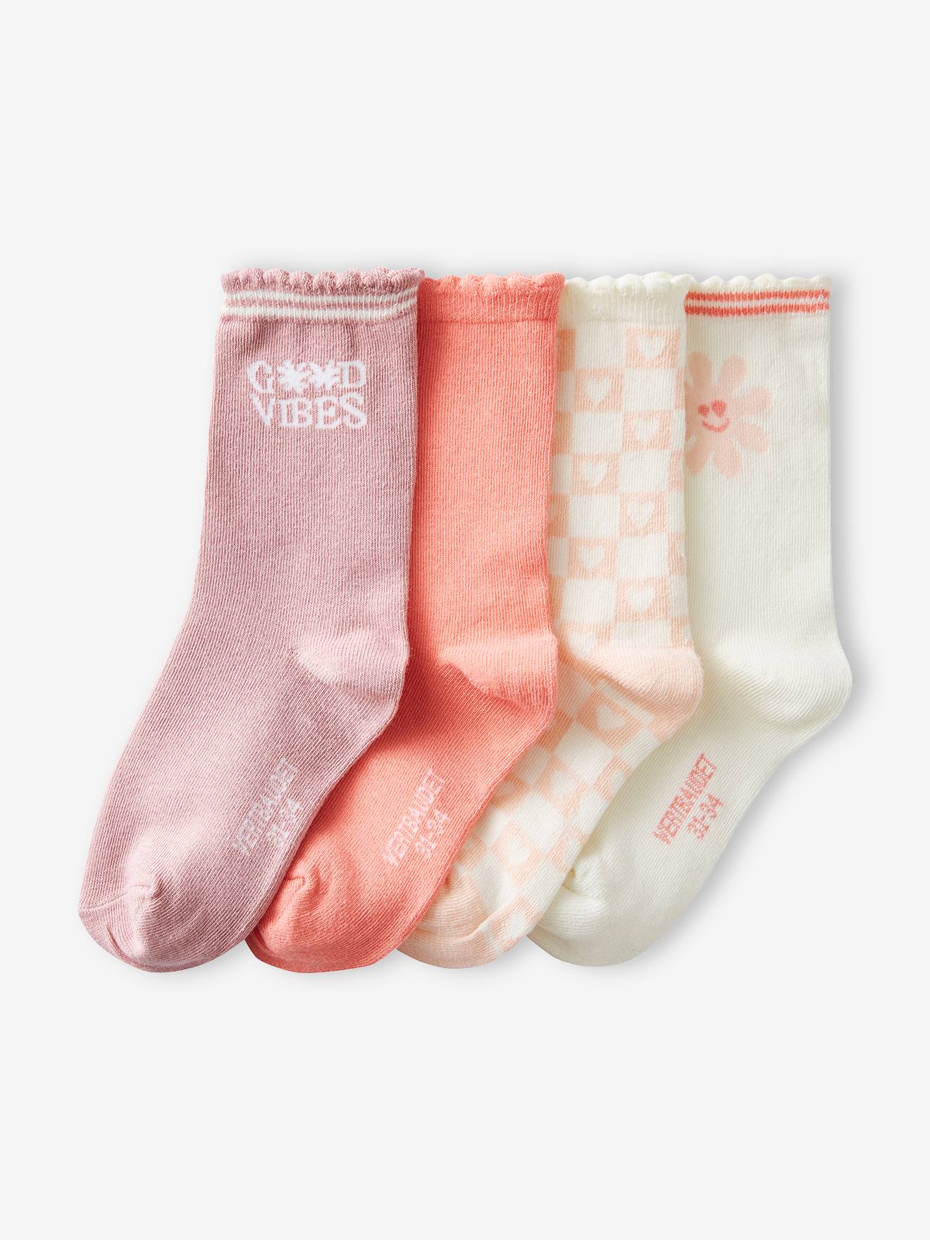Lot de 4 paires de chaussettes style vintage fille rose