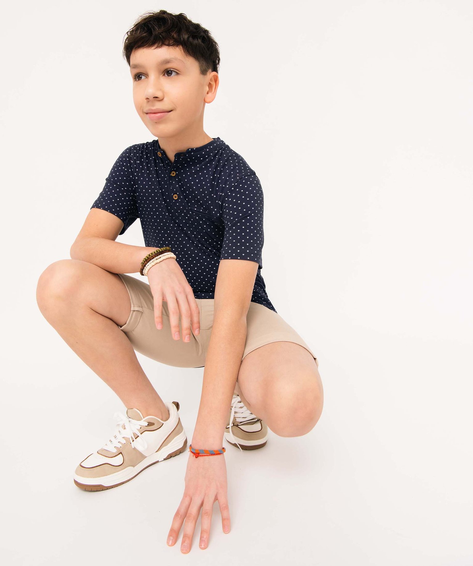 Bermuda Garçon en sergé de coton uni beige | GEMO