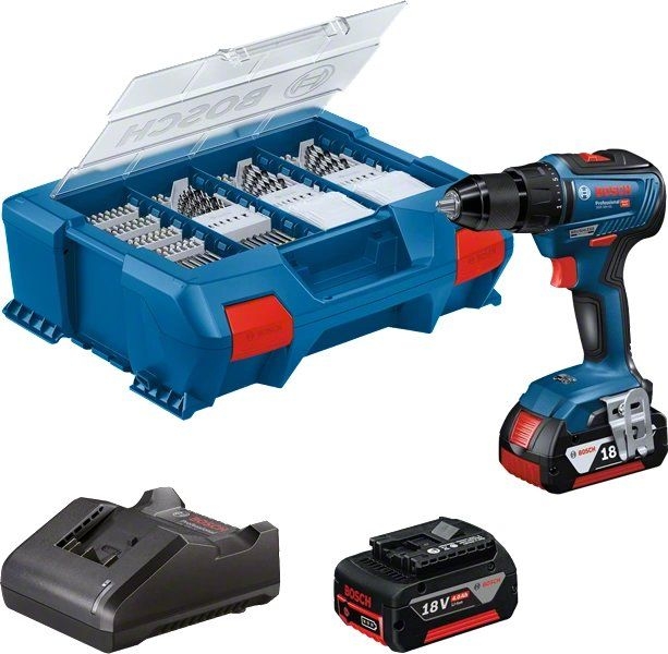 Bosch Blue 06019H5209 GSR 18V-55 Cordless Drill 18V 4.0Ah Li-Ion + 82 accessories in Pick&Click L-Case