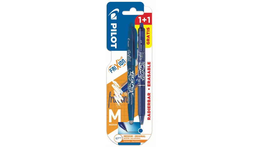 PILOT Tintenroller FriXion Ball + Clicker 0.7 (M) Blau 2er Blister