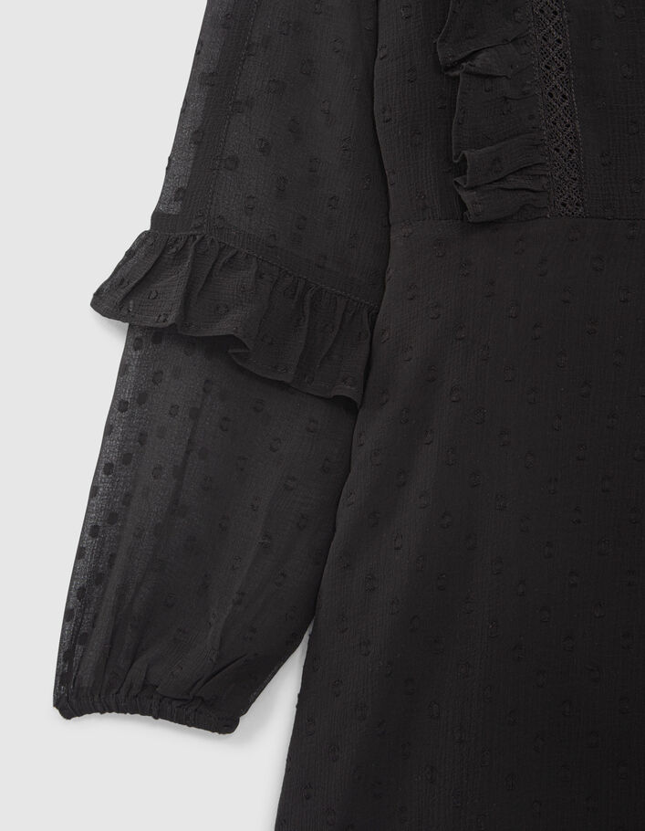 Robe noire jacquard plumetis à plastron fille