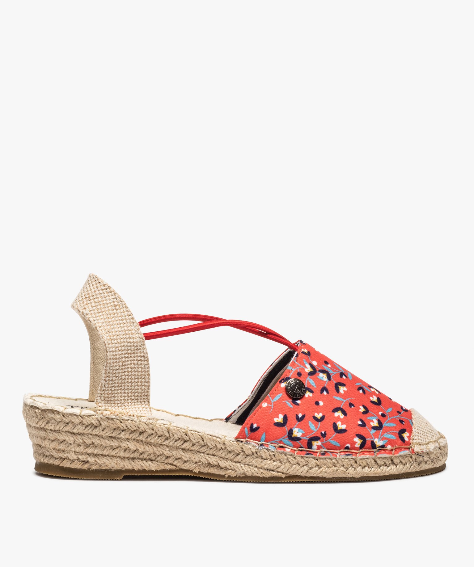Sandales femme en toile à talon compensé – Terre de Marins rouge | GEMO