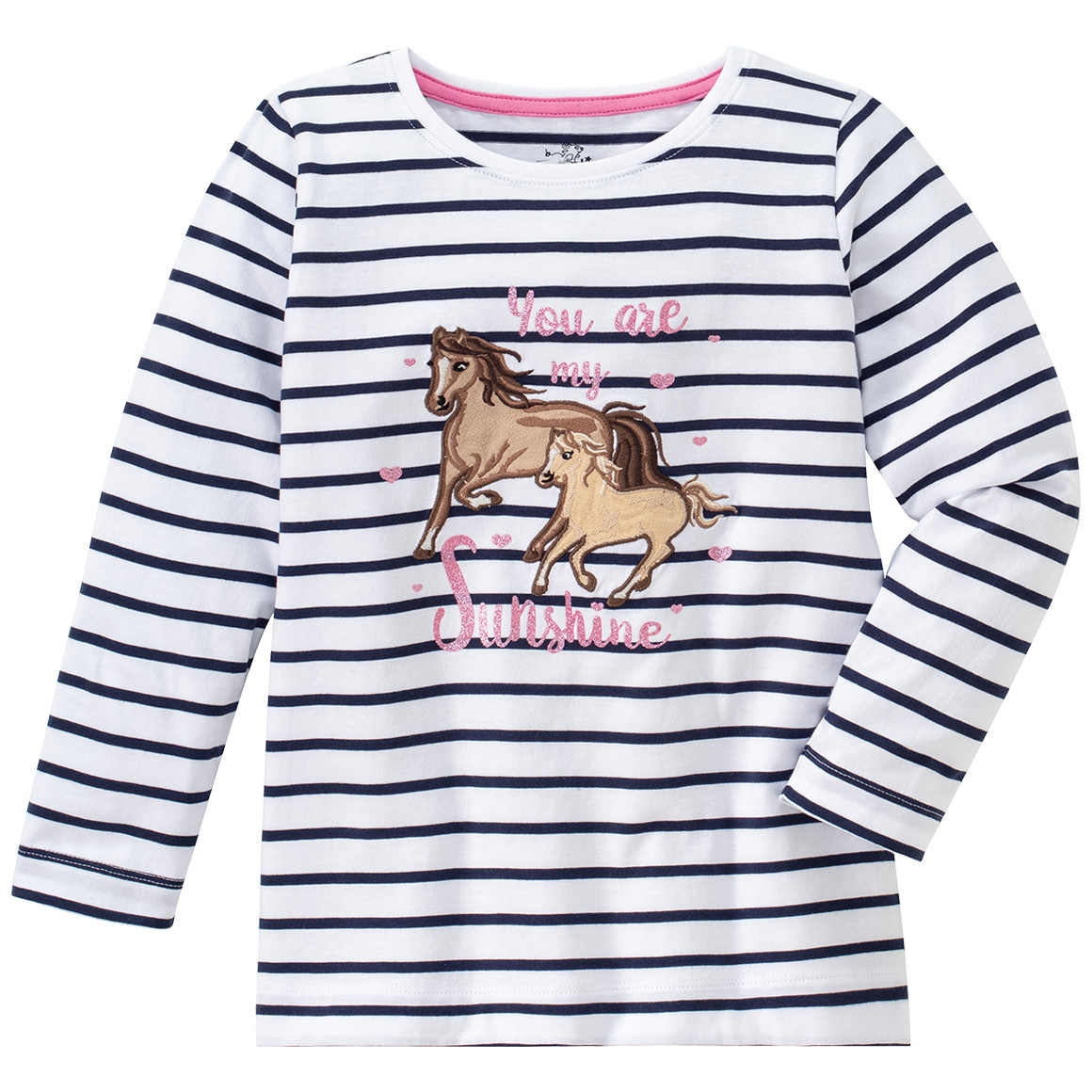 Mädchen Langarmshirt mit Pferde-Applikation