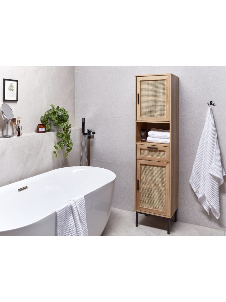 Beliani Badezimmerschrank ROSELL in Heller Holzfarbton - (W) 40 x (H) 165 x (L) 36 cm günstig kaufen onesize