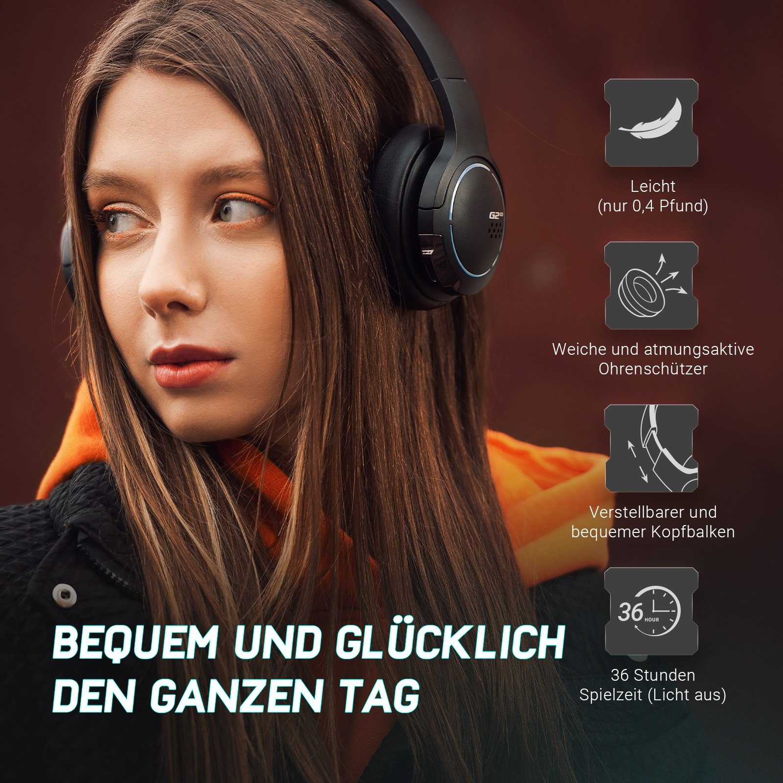 Edifier® G2BT Gaming-Headset (Wireless, RGB-Licht, Geräuschunterdrückung, weichen Ohrenschützern, Bluetooth 5.2)